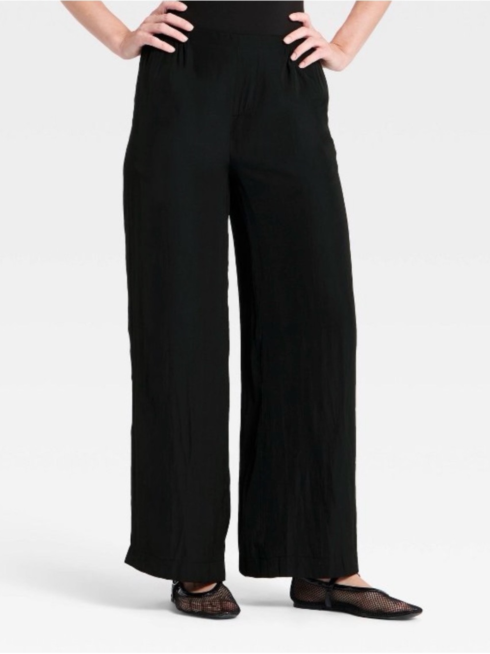 Women’s Wide-Leg Satin Black Pants - Classic Casual Trousers